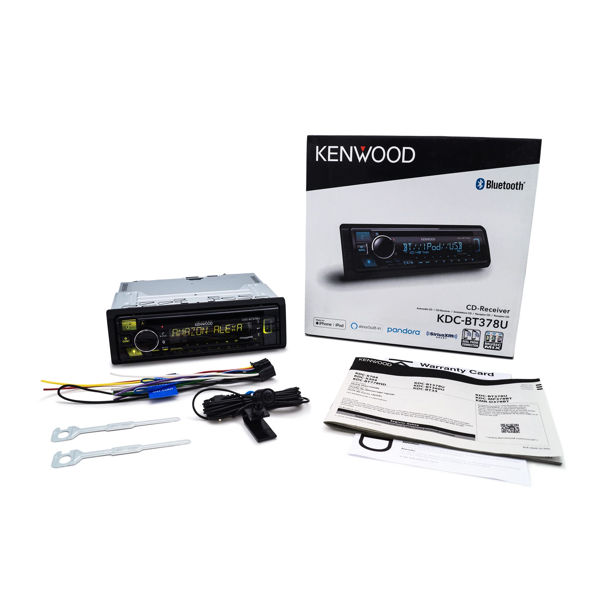 KENWOOD KDC-BT378U CD Car Stereo Receiver with Bluetooth, AM/FM Radio, Variable Color Display, Front High Power USB, Alexa Built in, and SiriusXM Ready KENWOOD KDC-BT378U CD Car Stereo Receiver with Bluetooth, AM/FM Radio, Variable Color Display, Front High Power USB, Alexa Built in, and SiriusXM Ready